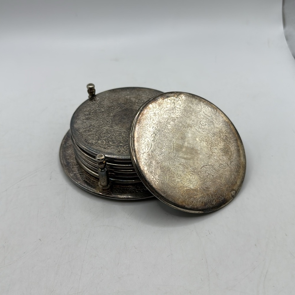 Trempest Silver Coaster Set 6 Intricate Design Floral Paisley Decor Dining Bar